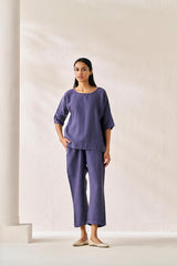 Relaxed Fit Top and Bottom Co-Ord Set Blueberry - Chi Linen