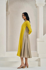 One Side Pleated Dress Mustard Yellow - Chi Linen