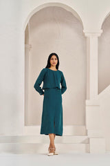 2 Layer Front Slit Dress Teal - Chi Linen