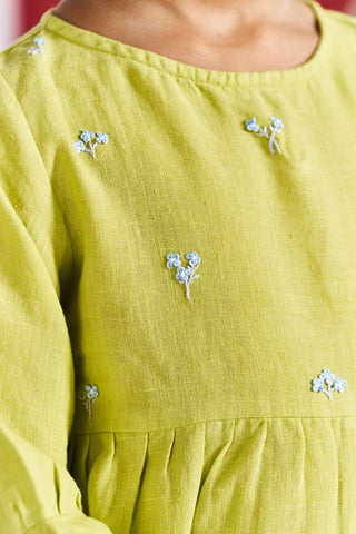 Lime Green Floral Embroidered Set