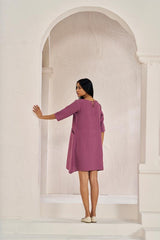 Boat Neck A-line Dress Twilight Purple - Chi Linen