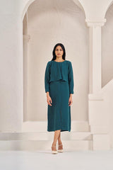 2 Layer Front Slit Dress Teal - Chi Linen