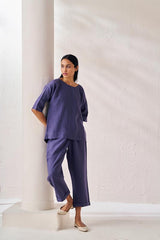 Relaxed Fit Top and Bottom Co-Ord Set Blueberry - Chi Linen