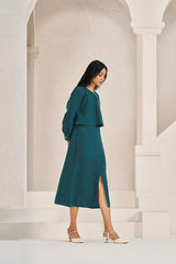 2 Layer Front Slit Dress Teal - Chi Linen