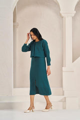 2 Layer Front Slit Dress Teal - Chi Linen