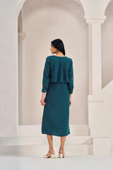 2 Layer Front Slit Dress Teal - Chi Linen