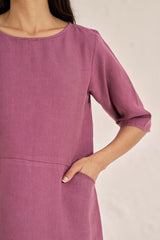 Boat Neck A-line Dress Twilight Purple - Chi Linen