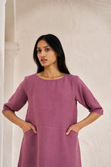 Boat Neck A-line Dress Twilight Purple - Chi Linen