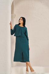 2 Layer Front Slit Dress Teal - Chi Linen