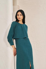 2 Layer Front Slit Dress Teal - Chi Linen