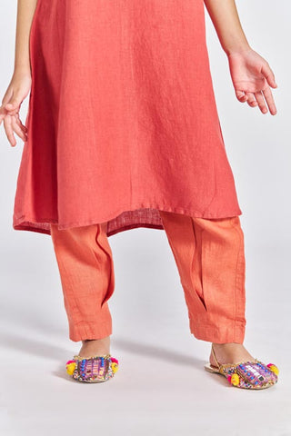 Red box pleated kurta set