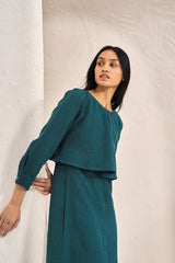 2 Layer Front Slit Dress Teal - Chi Linen