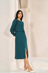 2 Layer Front Slit Dress Teal - Chi Linen