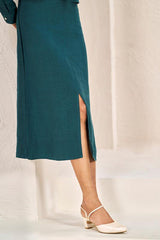 2 Layer Front Slit Dress Teal - Chi Linen