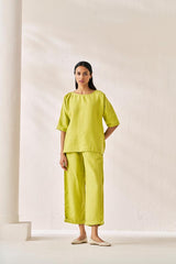 Relaxed Fit Top and Bottom Co-Ord Set Lime Green - Chi Linen