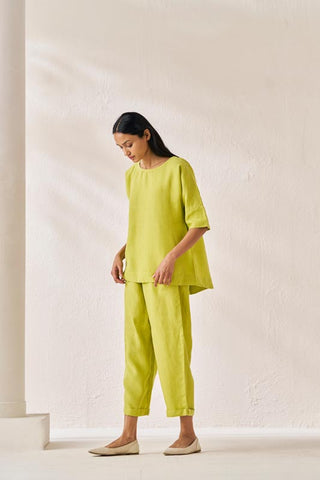 Relaxed Fit Top and Bottom Co-Ord Set Lime Green - Chi Linen