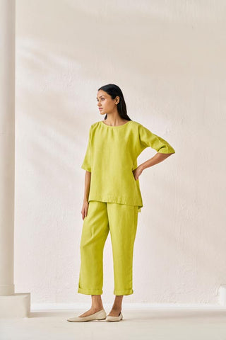 Relaxed Fit Top and Bottom Co-Ord Set Lime Green - Chi Linen