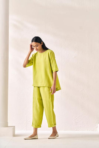 Relaxed Fit Top and Bottom Co-Ord Set Lime Green - Chi Linen