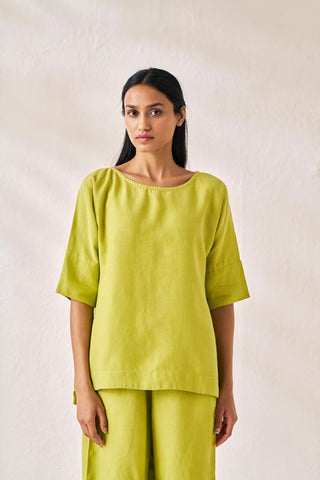 Relaxed Fit Top and Bottom Co-Ord Set Lime Green - Chi Linen