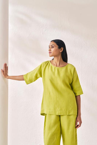 Relaxed Fit Top and Bottom Co-Ord Set Lime Green - Chi Linen