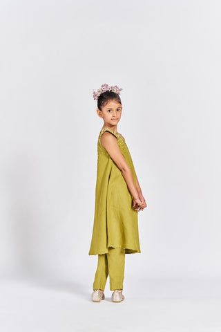 Olive green one shoulder kurta set