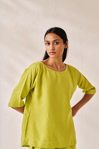 Relaxed Fit Top and Bottom Co-Ord Set Lime Green - Chi Linen