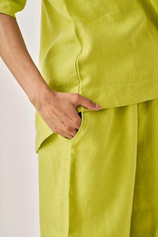 Relaxed Fit Top and Bottom Co-Ord Set Lime Green - Chi Linen