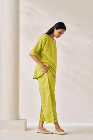 Relaxed Fit Top and Bottom Co-Ord Set Lime Green - Chi Linen