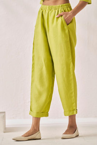 Relaxed Fit Top and Bottom Co-Ord Set Lime Green - Chi Linen