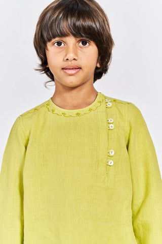 Lime green side opening kurta set