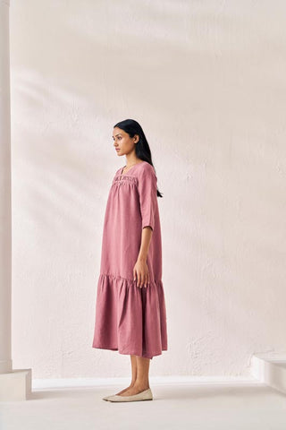 Gathered Neckline Long Dress Rose Gold