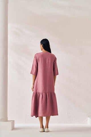 Gathered Neckline Long Dress Rose Gold - Chi Linen