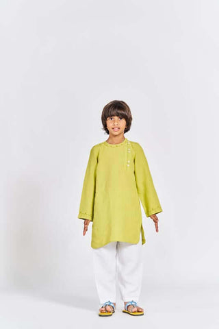 Lime green side opening kurta set