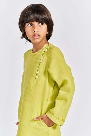 Lime green side opening kurta set