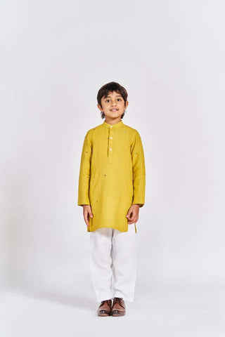 Mustard yellow stand collar kurta set