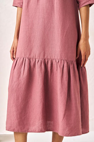 Gathered Neckline Long Dress Rose Gold - Chi Linen