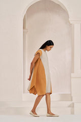 Cap Sleeve 2 Colour Dress Sand Brown - Chi Linen