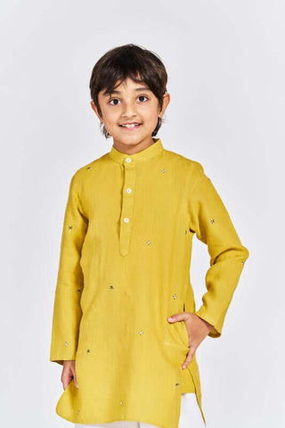 Mustard yellow stand collar kurta set