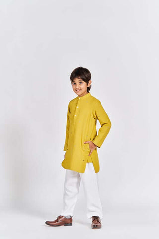 Mustard yellow stand collar kurta set