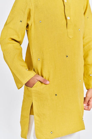 Mustard yellow stand collar kurta set