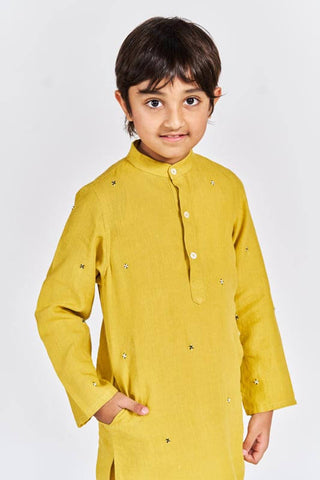 Mustard yellow stand collar kurta set