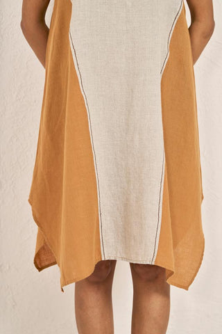 Cap Sleeve 2 Colour Dress Sand Brown