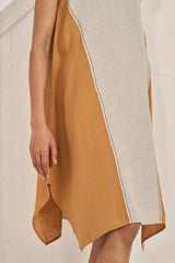 Cap Sleeve 2 Colour Dress Sand Brown - Chi Linen