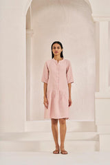 Front Opening Flared Dress Flamingo - Chi Linen