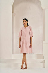 Front Opening Flared Dress Flamingo - Chi Linen