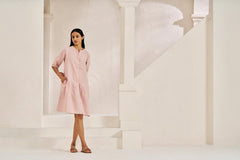 Front Opening Flared Dress Flamingo - Chi Linen