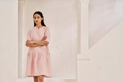 Front Opening Flared Dress Flamingo - Chi Linen