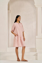 Front Opening Flared Dress Flamingo - Chi Linen