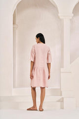 Front Opening Flared Dress Flamingo - Chi Linen