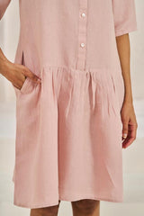 Front Opening Flared Dress Flamingo - Chi Linen